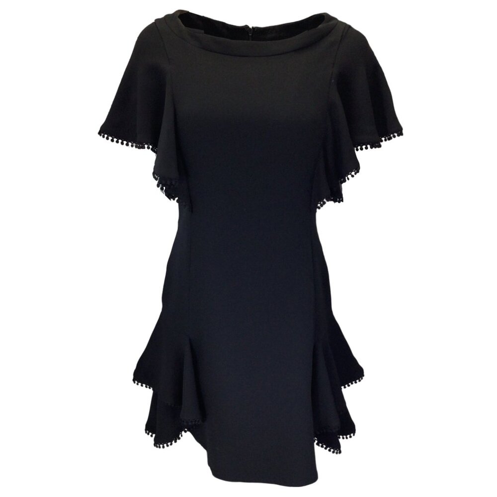 J. MENDEL BLACK RUFFLED CREPE DRESS